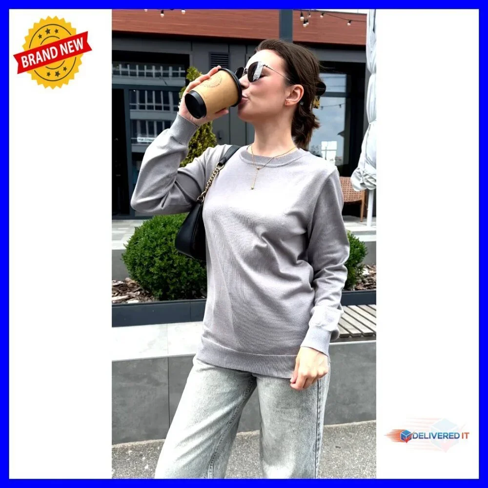 Classic Crew Neck Pullover Sweater Soft Viscose Loose Fit Casual Elegant